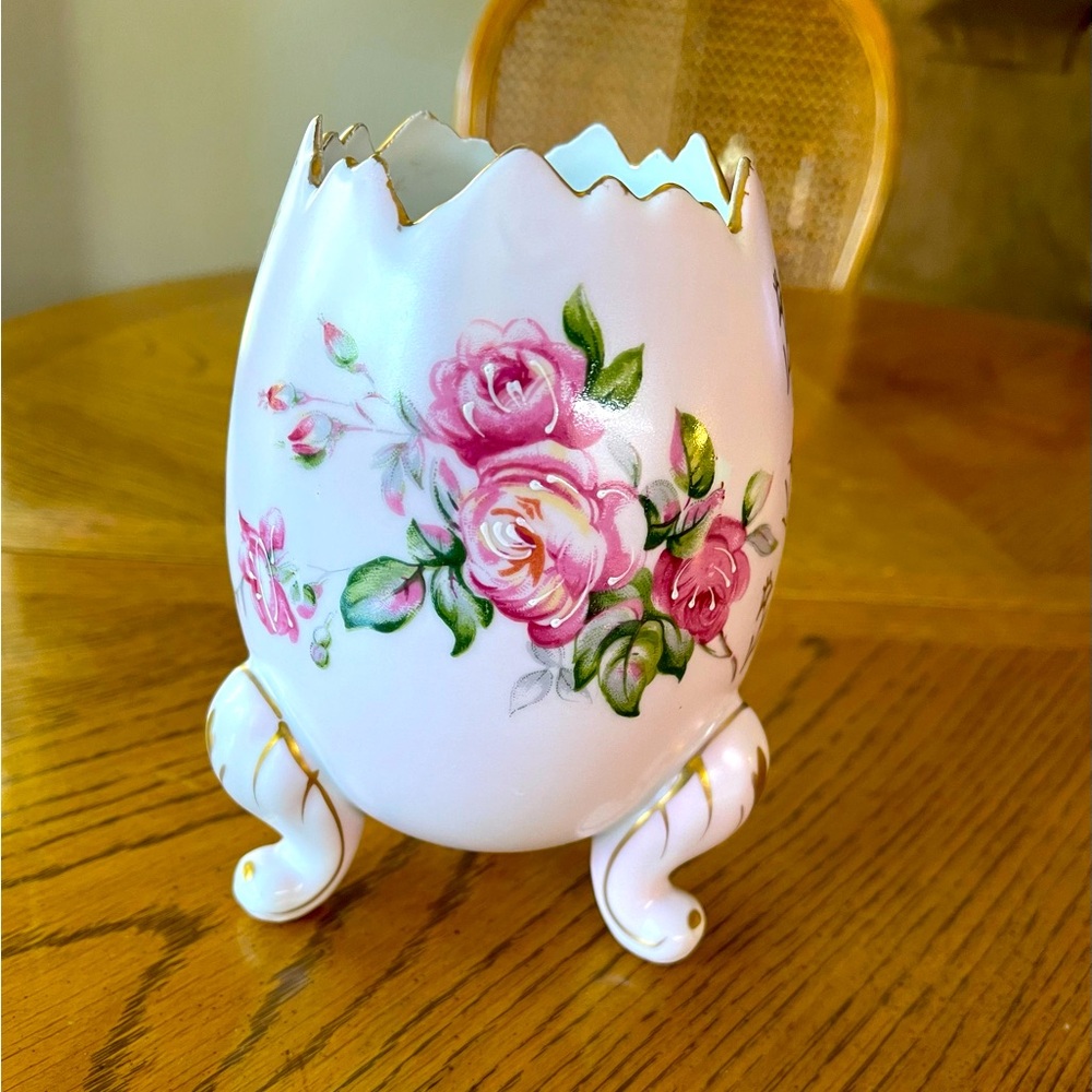 Vintage Porcelain rose Easter egg